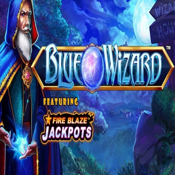 Blue Wizard Fire Blaze Jackpots logo by Rarestone Gaming Kingmaker Casino